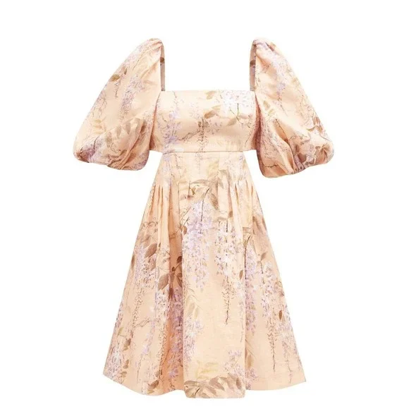 Zimmermann Rosa Cut Out Mini Dress Size 0 US XS Floral Linen - Picture 6 of 9